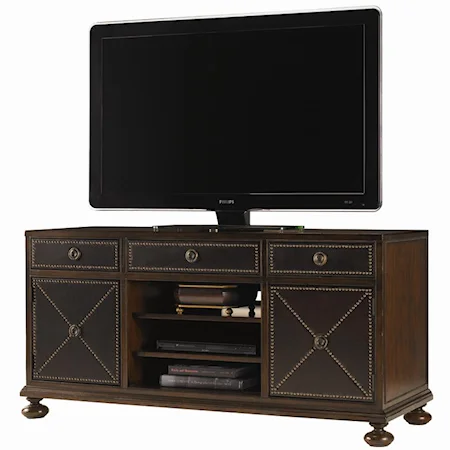 Murray Hill Entertainment Console with 3 Open Shelves & Nailhead Trim